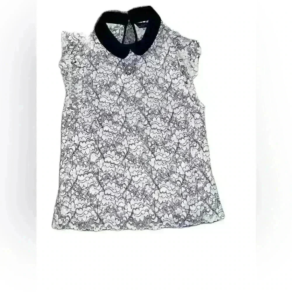 zara  crochet top Sz S Preppy Romantic Boho Split Neck Sleeveless
